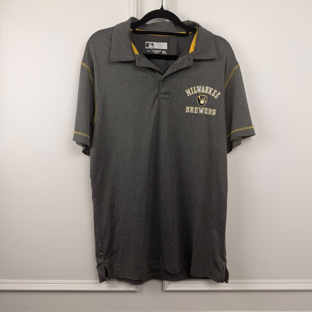 True Fan Milwaukee Brewers MLB Polo Shirt‎ Mens Small Gray Short Sleeve 74295